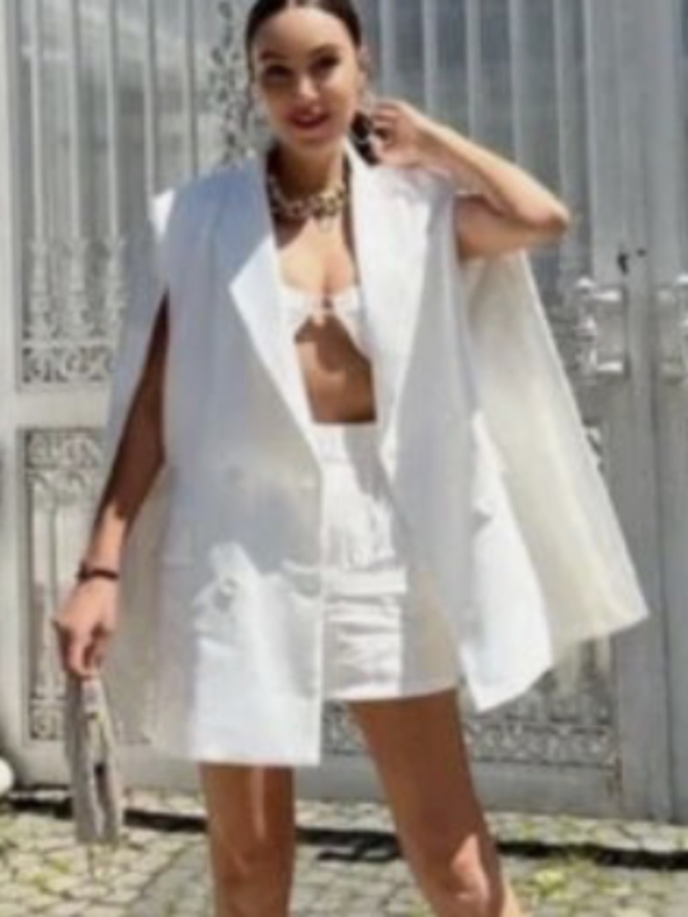 Zara White double breasted Cape/Blazer, XL, GP1611 - Picture 6 of 13